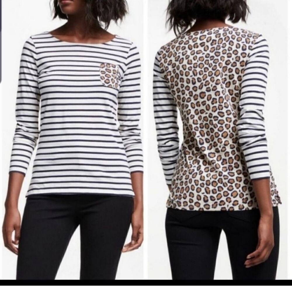 Boden Womens Top Size 6 Leopard Animal Print Striped Long Sleeve Pocket